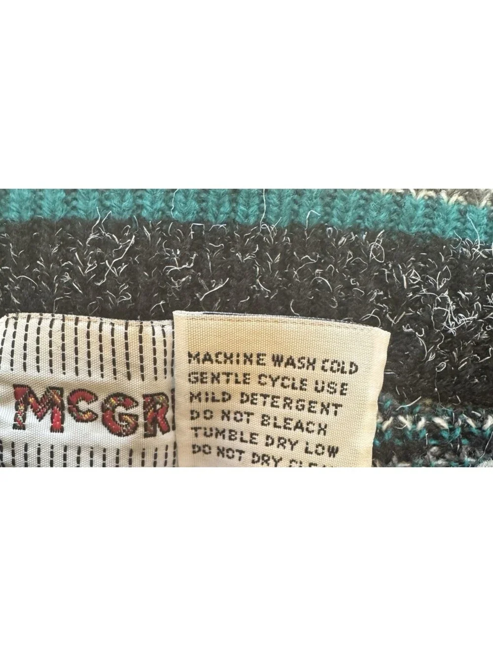 Vintage McGregor Geometric Knit Sweater XL Black Teal Gray 90s Crewneck Retro